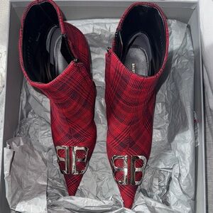 Balenciaga Red Checkered Ankle Boots